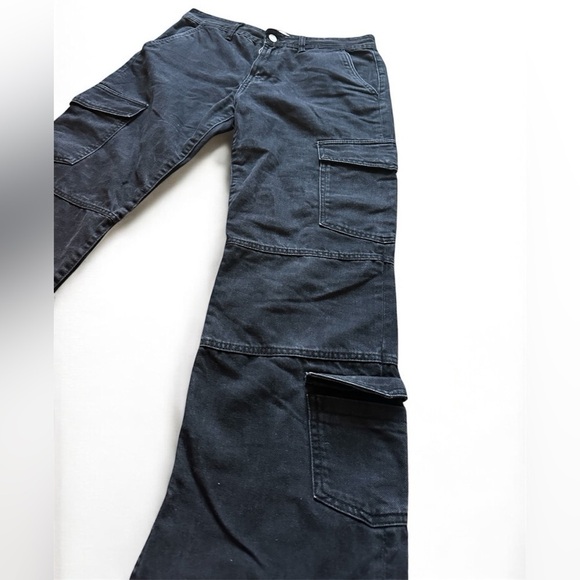 Zara Mid Waist Washed Black Denim Cargo Jeans US 6 - Picture 4 of 14